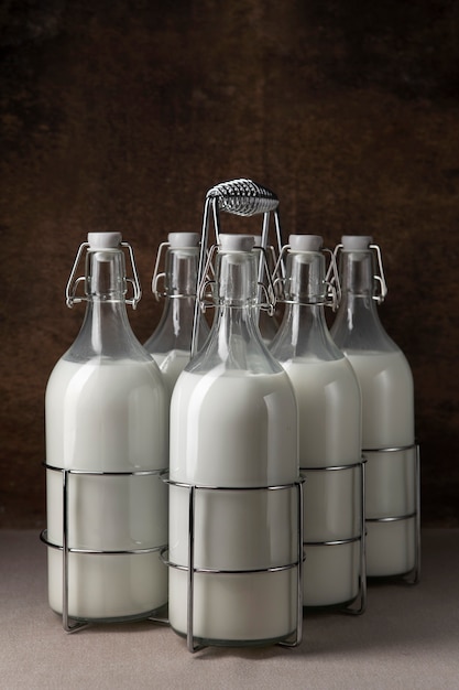 Bottles of milk arrangement still life