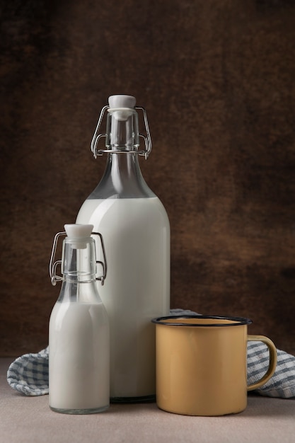 Bottles of milk arrangement still life