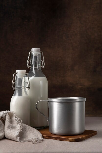 Bottles of milk arrangement still life