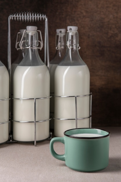 Bottles of milk arrangement still life