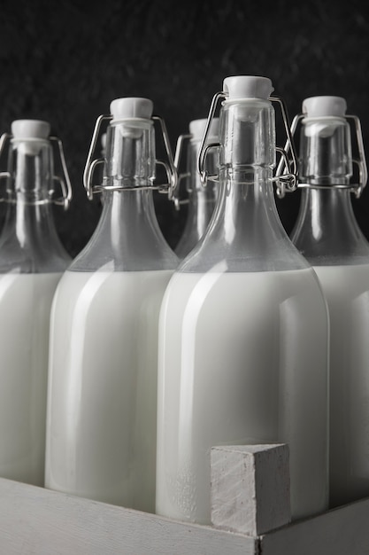 Bottles of milk arrangement still life