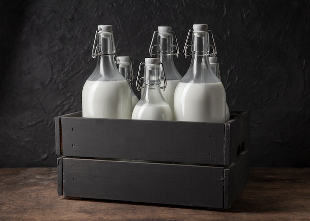 Bottles of milk arrangement still life