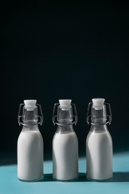 Bottles of milk arrangement still life