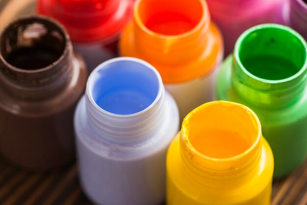 Bottles with bright paints