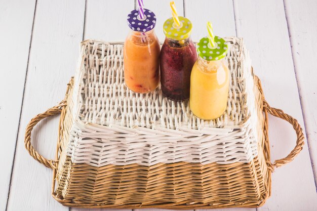 Bottles with delicious smoothie