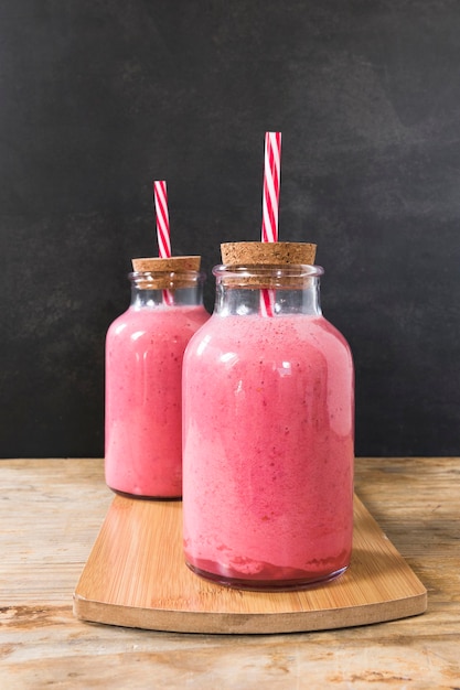 Bottles with smoothie
