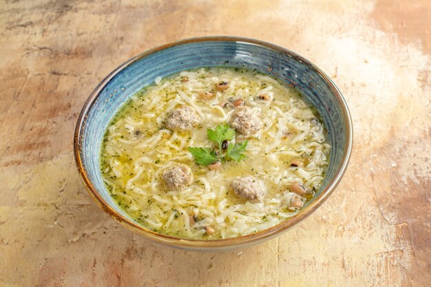 Bottom view azerbaijani erishte in bowl on beige background