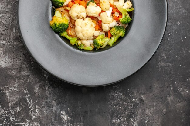 Bottom view broccoli and cauliflower salad