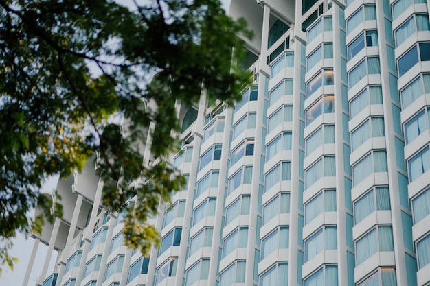 Bottom view of modern apartment building 