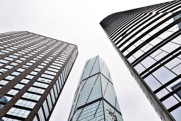 Bottom view of three buildings