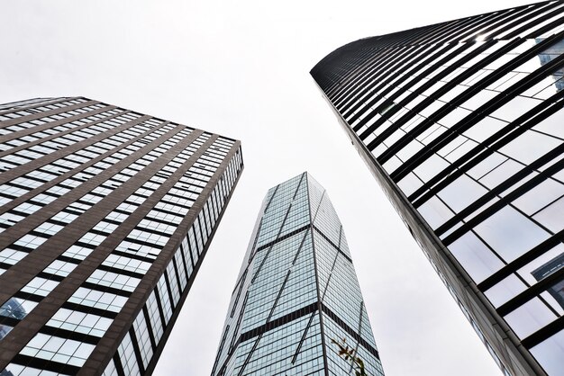 Bottom view of three buildings