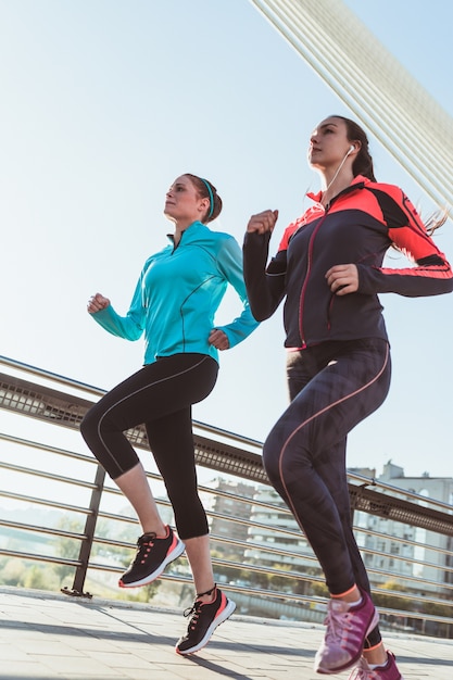 Bottom view of women running