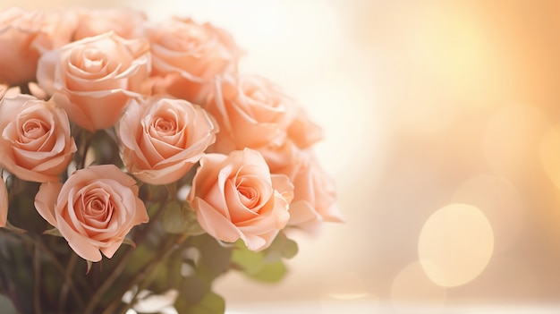 Free photo bouquet of blooming rose flowers with copy space