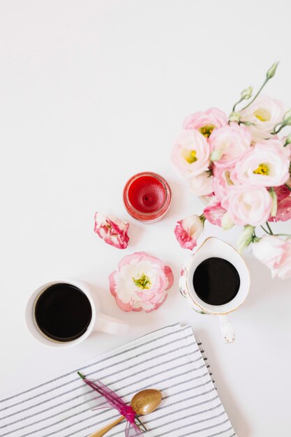 Bouquet and coffee