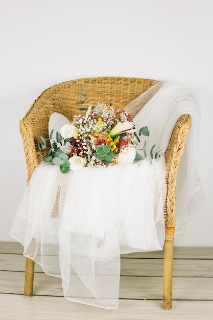 Bouquet of flowers with bridal veil