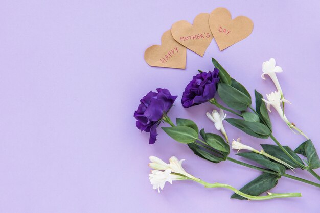 Bouquet of flowers with hearts for Happy Mother`s day