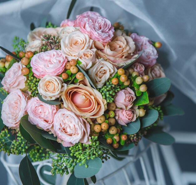 Bouquet of pink roses and blooms