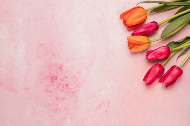 Bouquet of red and orange tulips 