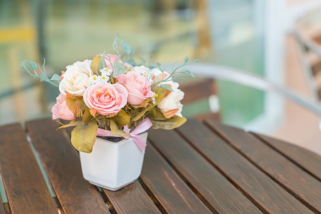 bouquet rose on table