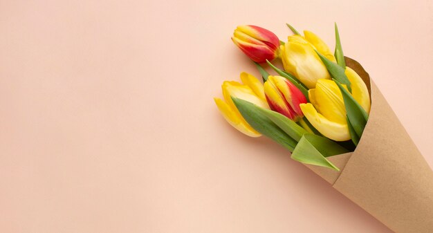 Bouquet of tulips with copy space