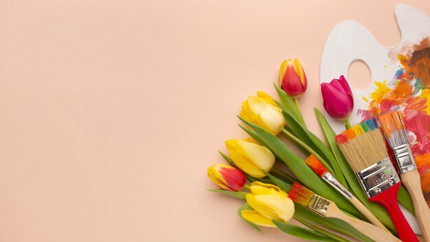Bouquet of tulips with copy space