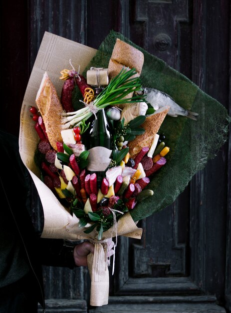 Bouquet with mixed sausage and bread