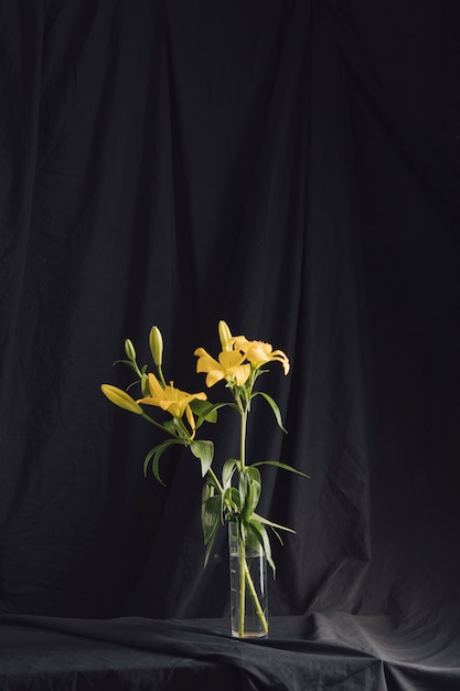 Foto gratuita bouquet di fiori gialli in vaso con acqua