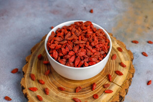 Bowl of dried goji berries.