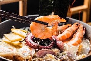 A bowl of japanese seafood ramen