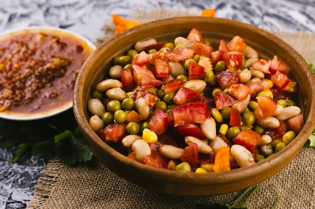 Bowl of traditional mexican food