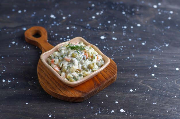 Bowl of traditional russian salad.