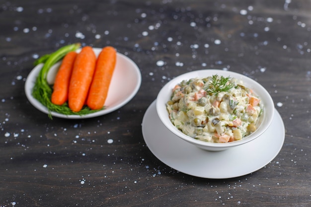 Bowl of traditional russian salad.