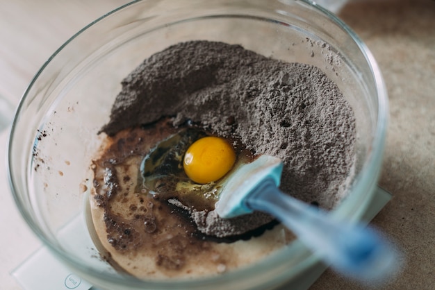 Bowl with ingredients for batter