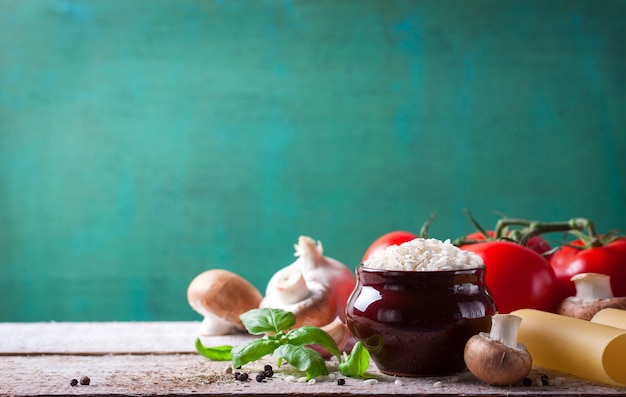 Bowl with rice and mushrooms