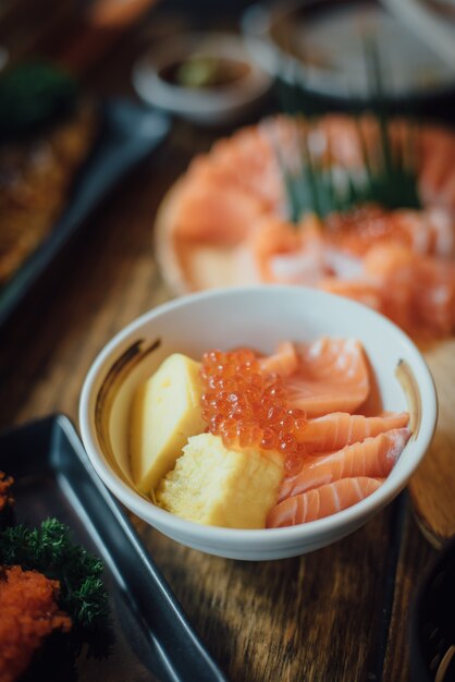 Bowl with salmon and seafood