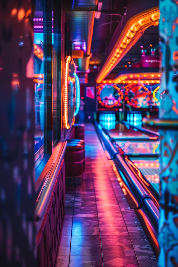 Free Photo bowling alley in neon lights