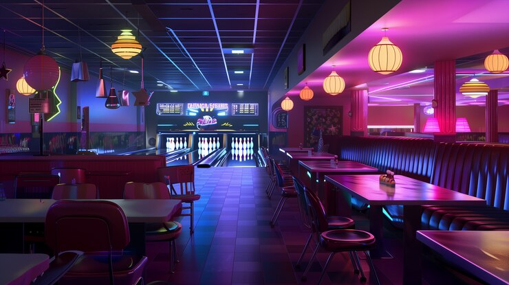 Free Photo bowling alley with neon lights