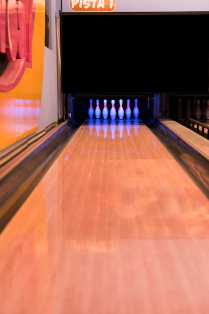 Bowling alley with wooden floor