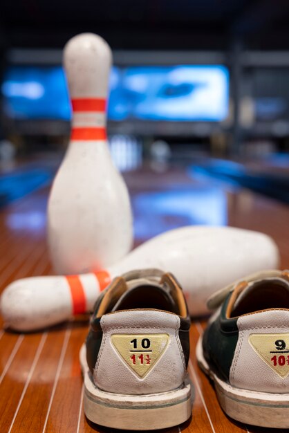 Bowling equipment indoors still life