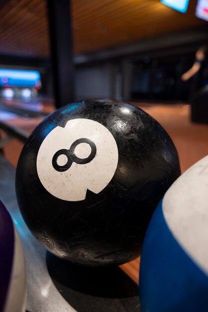 Bowling equipment indoors still life