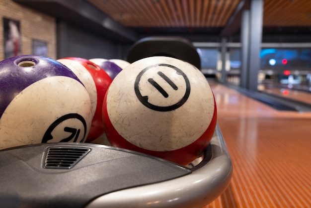 Bowling equipment indoors still life