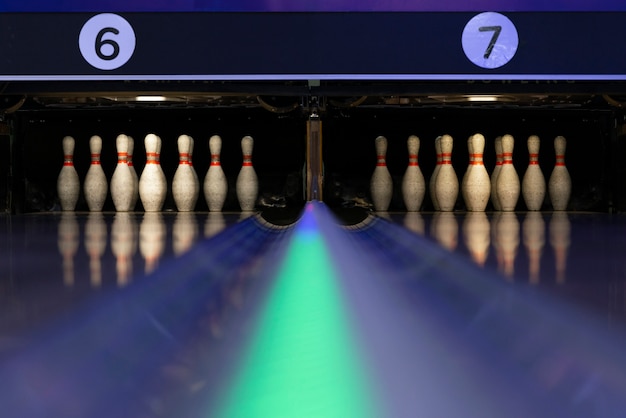 Bowling equipment indoors still life