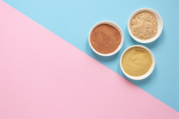 Bowls filled with coloured sand