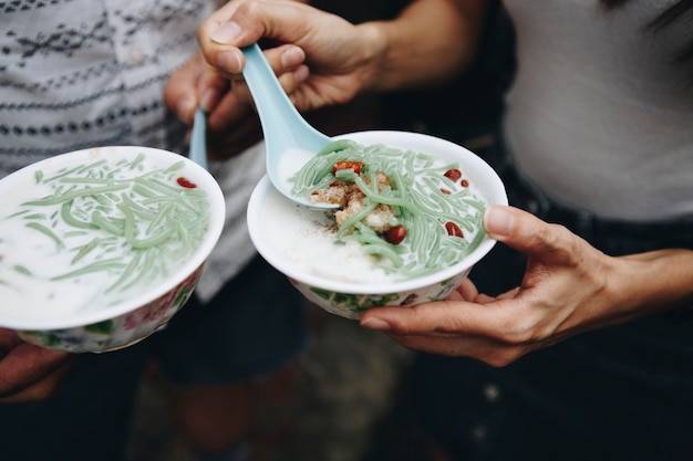 Bowls of Malaysian Cendol dessert