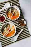 Free photo bowls with noodles