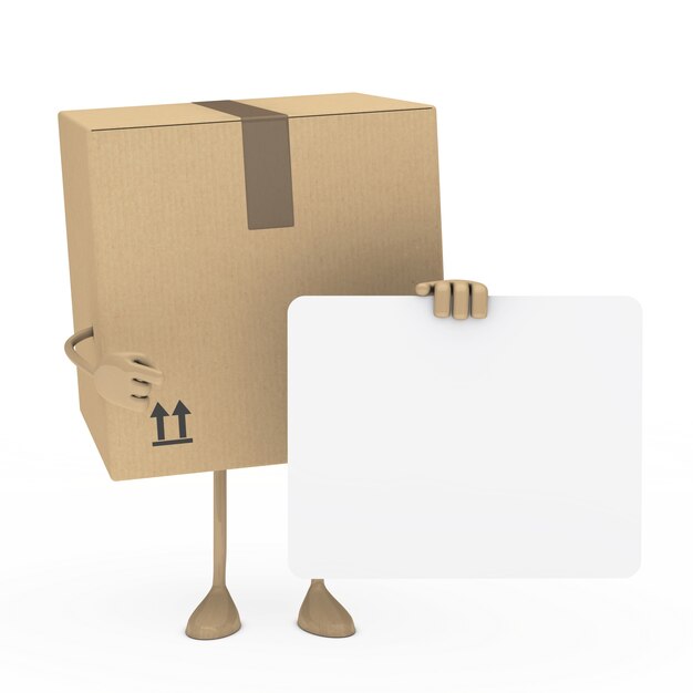 Box posing with a blank placard