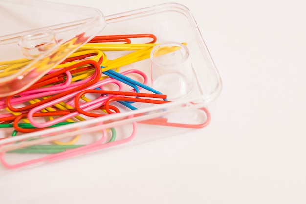 Box with colorful clips