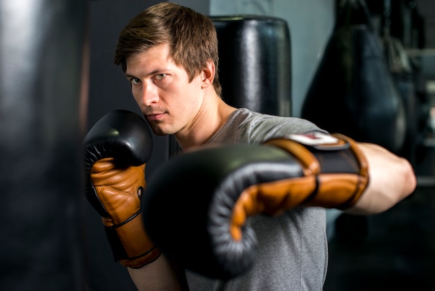 Free photo boxer boy posing at the gym