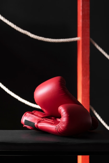 I guantoni da boxe sono appesi al ring