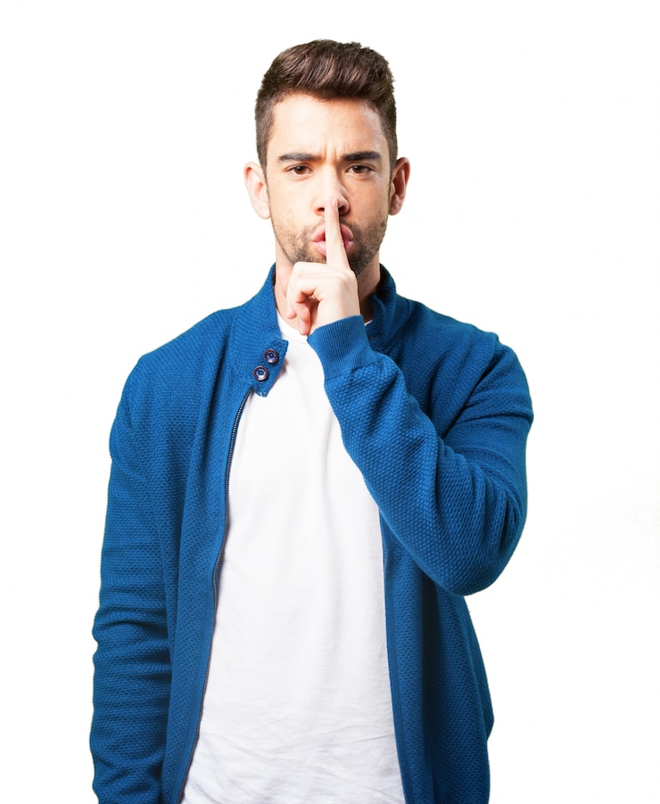 Free Photo boy in a blue jacket asking for silence